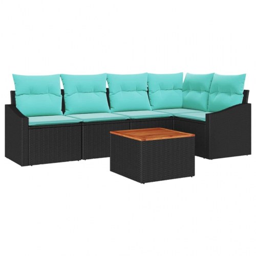 Havesofa Sæt med pude 6 stk Sort polyrattan