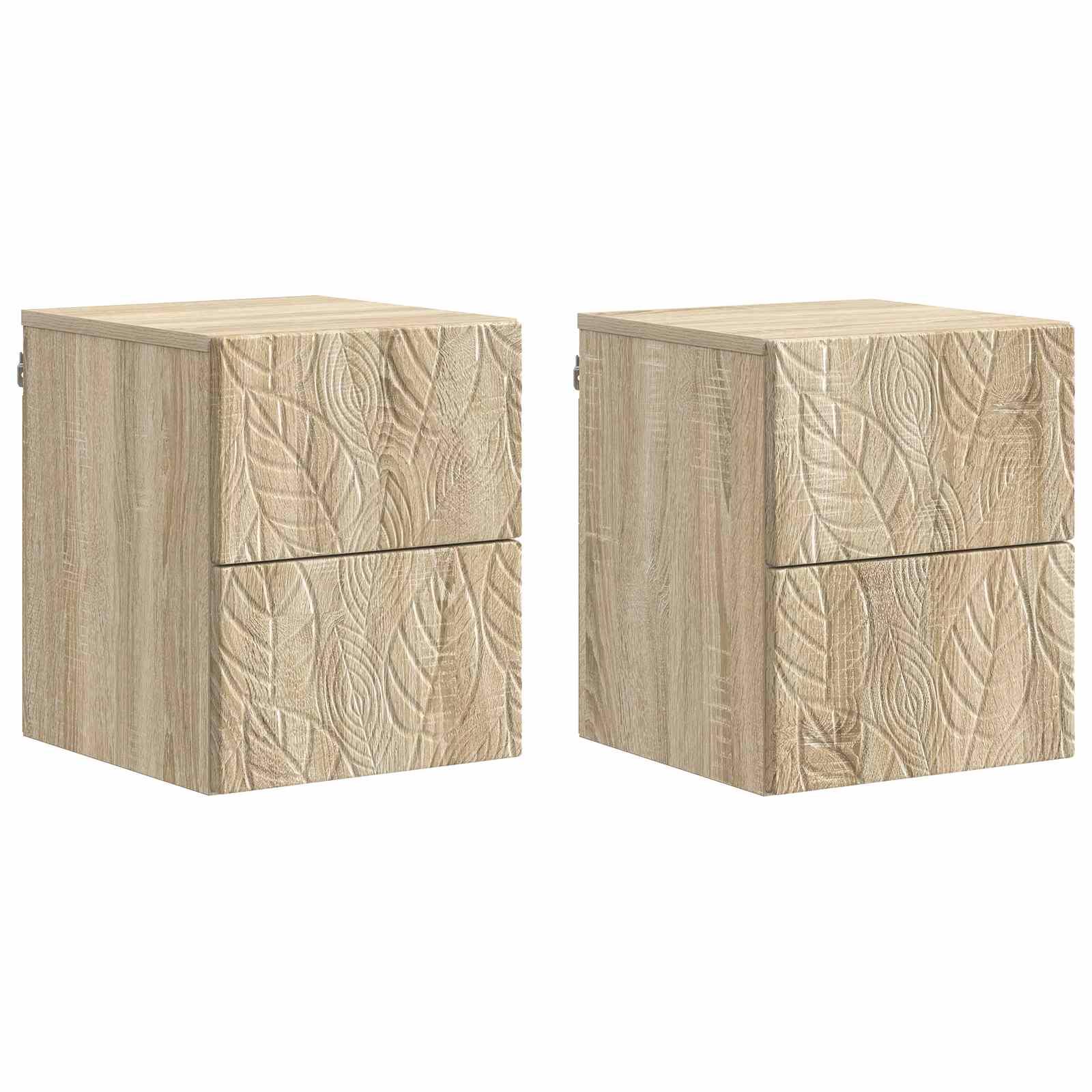 Væghængt Natbord 2 stk Sonoma-eg 34,5 x 33 x 40 cm