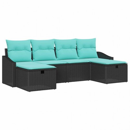 Havesofa Sæt med pude 6 stk Sort Poly rattan