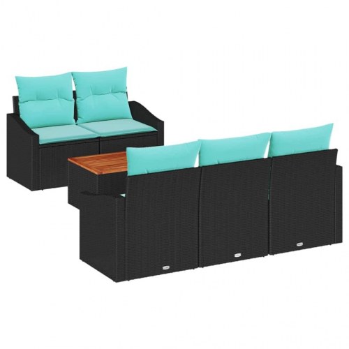 Havesofa Sæt med pude 6 stk Sort polyrattan