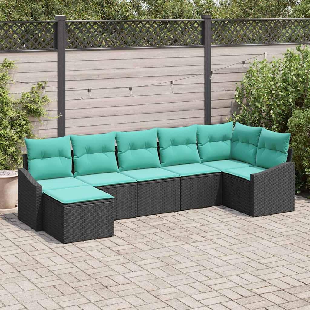 Sofa Sæt med pude 7 stk Sort polyrattan