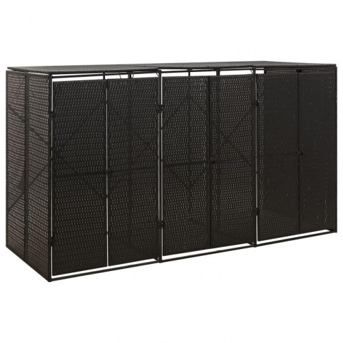 Tredobbelt skraldespandsskjuler 207x80x117 cm polyrattan sort (OUTLET B)