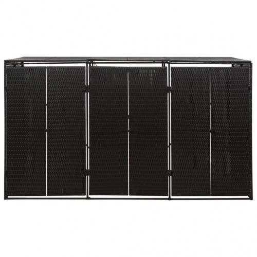 Tredobbelt skraldespandsskjuler 207x80x117 cm polyrattan sort (OUTLET B)