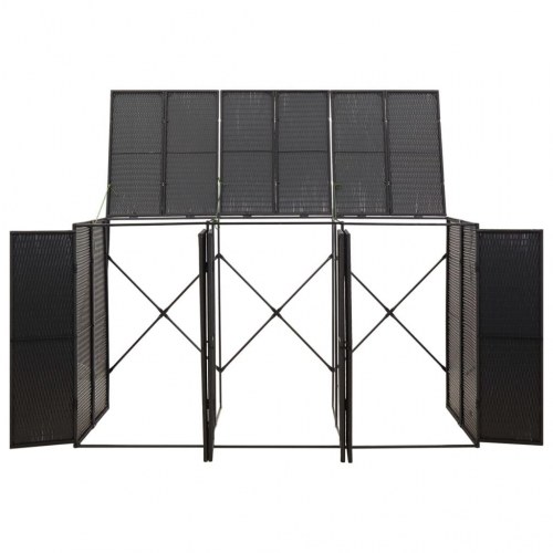 Tredobbelt skraldespandsskjuler 207x80x117 cm polyrattan sort (OUTLET B)