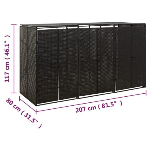 Tredobbelt skraldespandsskjuler 207x80x117 cm polyrattan sort (OUTLET B)