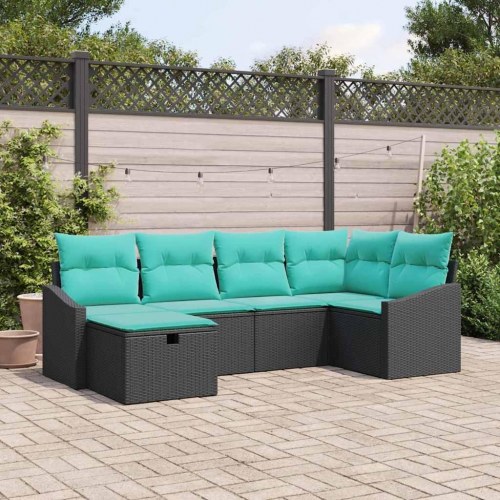 Sofa Sæt med pude med opbevaring 6 stk Sort polyrattan