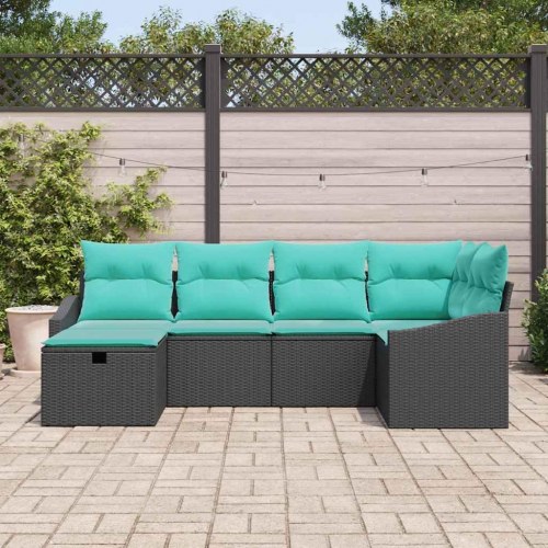 Sofa Sæt med pude med opbevaring 6 stk Sort polyrattan