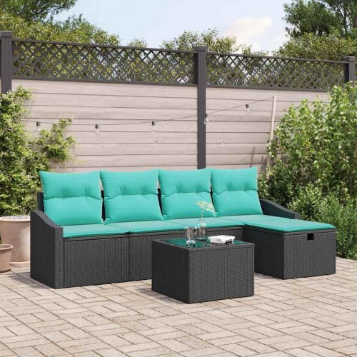 Sofa Sæt med pude med opbevaring 6 stk Sort polyrattan