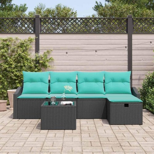 Sofa Sæt med pude med opbevaring 6 stk Sort polyrattan