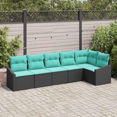 Sofa Sæt med pude 6 stk Sort polyrattan