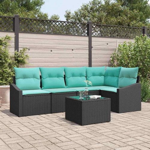 Sofa Sæt med pude 6 stk Sort polyrattan