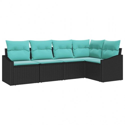 Sofa Sæt med pude 5 stk Sort polyrattan