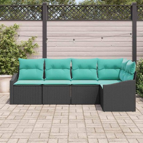 Sofa Sæt med pude 5 stk Sort polyrattan