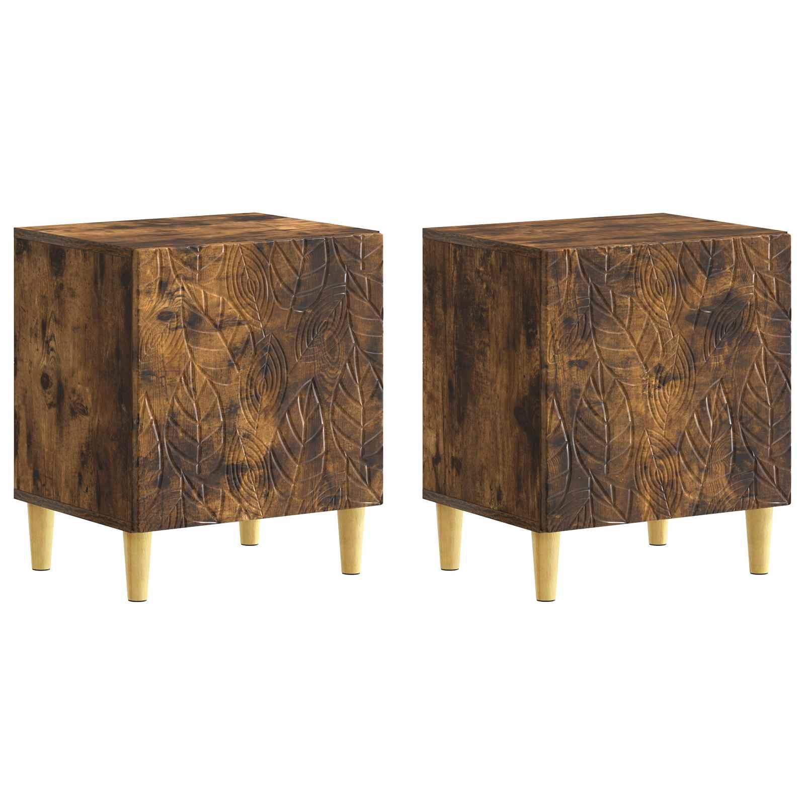 Sengebord 2 stk Røget eg 43 x 34,5 x 50 cm Konstrueret træ