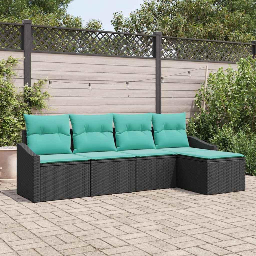 Sofa Sæt med pude 5 stk Sort polyrattan