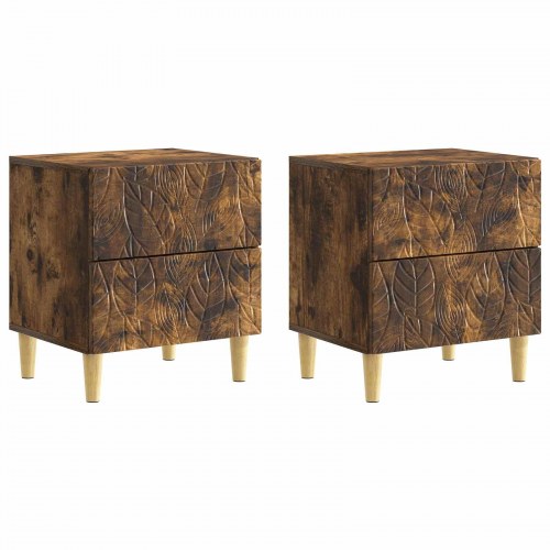 Sengebord 2 stk Røget eg 43 x 34,5 x 48 cm Konstrueret træ