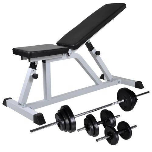 Træningsbænk med vægtstang- og håndvægtsæt 30,5 kg