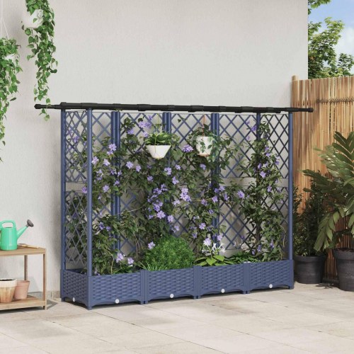 Hævet Bed med Trellis og Tag Grå 202,5 x 40 x 123 cm PP