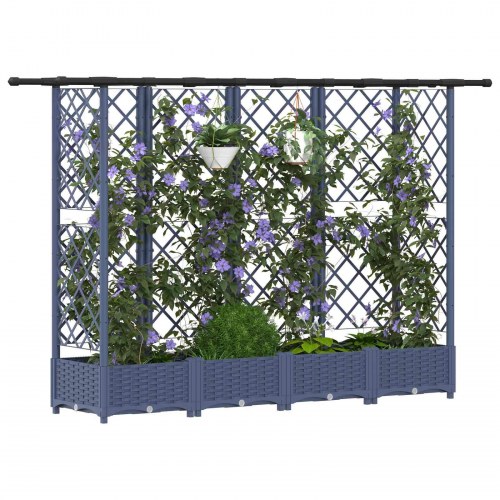 Hævet Bed med Trellis og Tag Grå 202,5 x 40 x 123 cm PP
