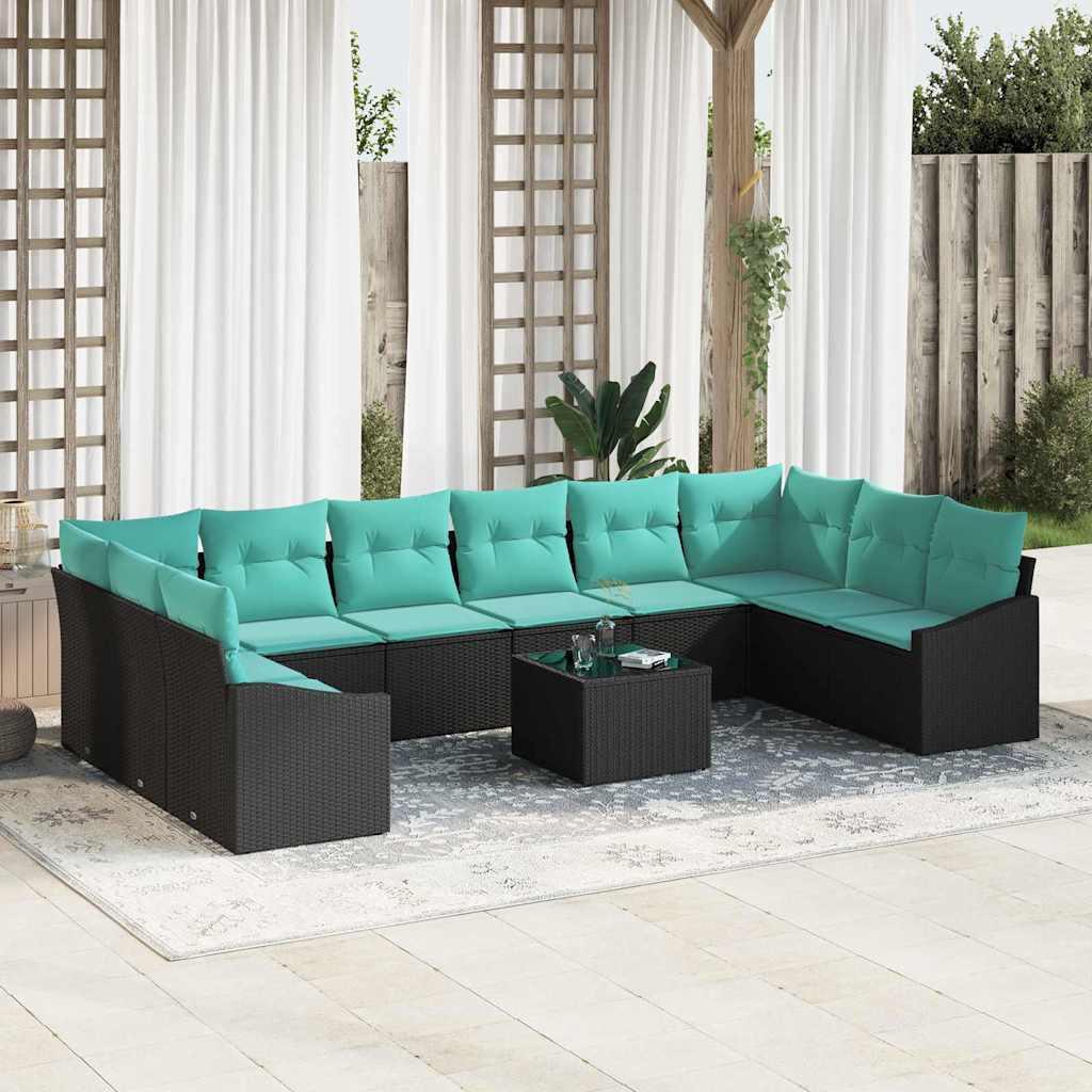 Sofa Sæt med pude 11 stk Sort polyrattan