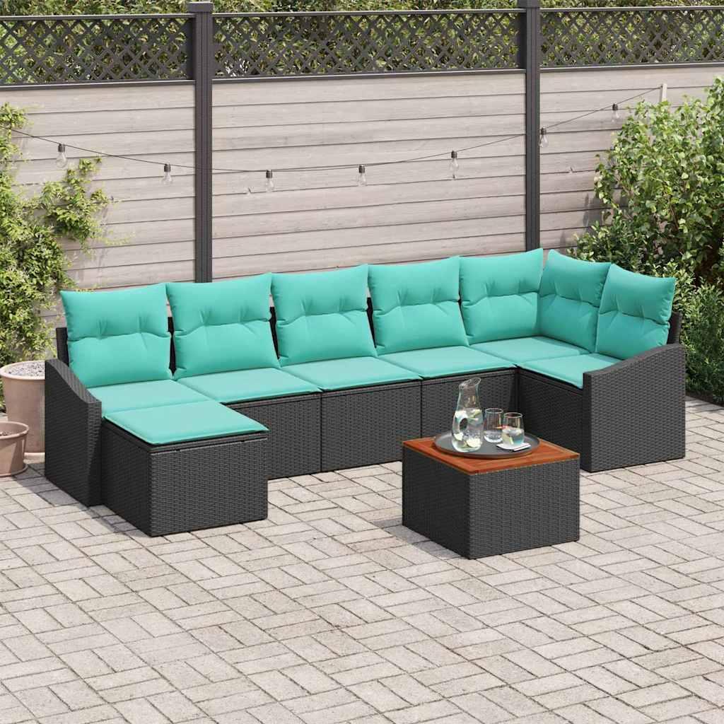 Havesofa Sæt med pude 8 stk Sort polyrattan