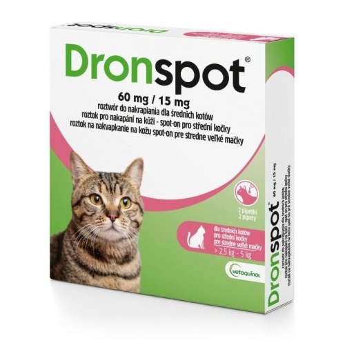 Vetoquinol Dronspot ormekur spot-on til kat - 2,5-5 kg, 2×0,7 ml