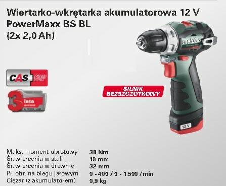 Metabo PowerMaxx BS BL 12 skruemaskine 12 V - 38 Nm, 2x 2,0 Ah
