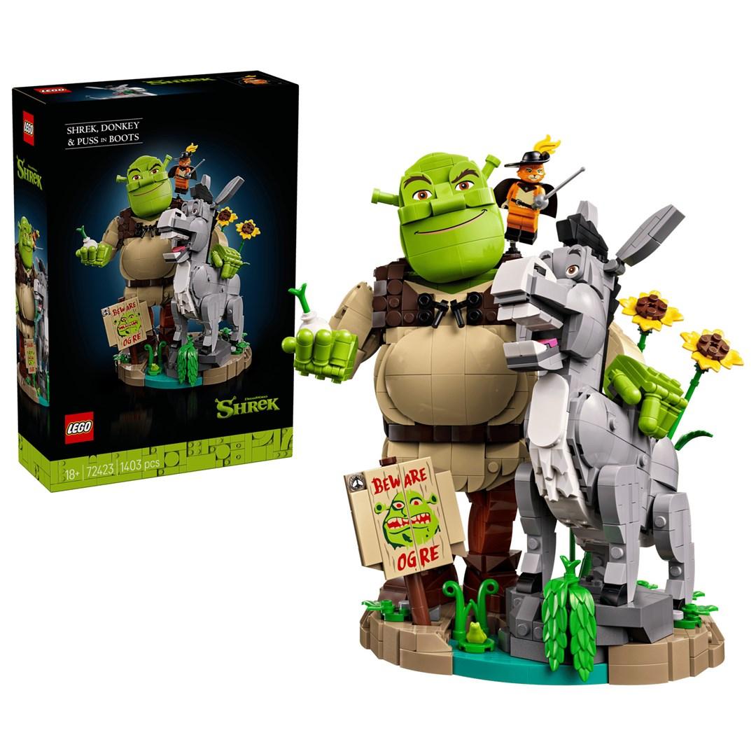 LEGO Icons 72423 Shrek, Æsel og Den Bestøvlede Kat - udstillingsmodel til voksne