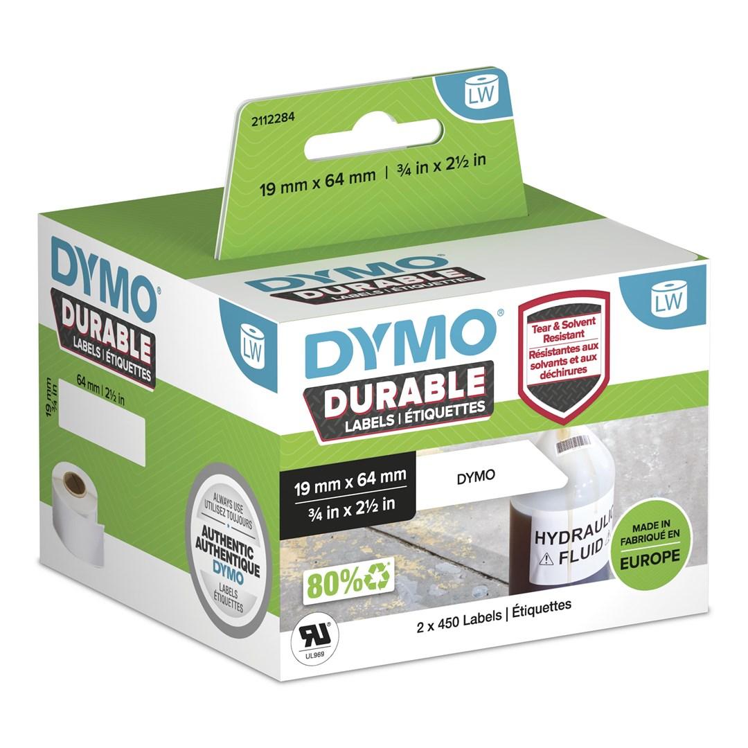 DYMO LabelWriter Durable industrielle etiketter - 19 × 64 mm, hvid poly, 2 ruller á 450 billede