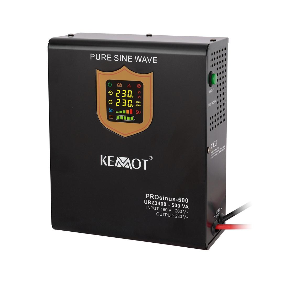 KEMOT PROsinus-500 nødstrømsforsyning til væg - ren sinus, 12 V til 230 V, 500 VA / 300 W, med oplader