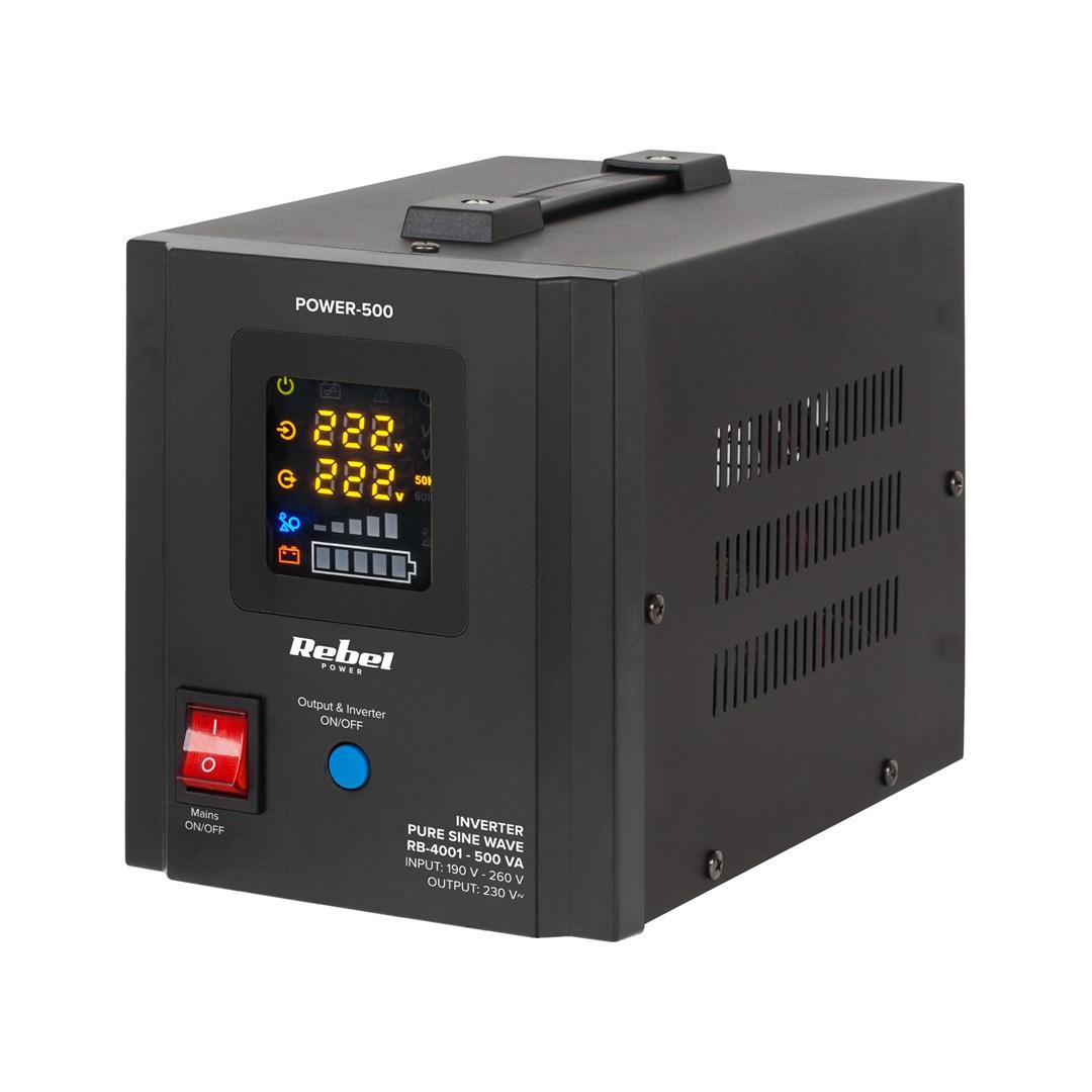 Rebel POWER-500 UPS/inverter - ren sinus, 12 V til 230 V, 500 VA / 300 W