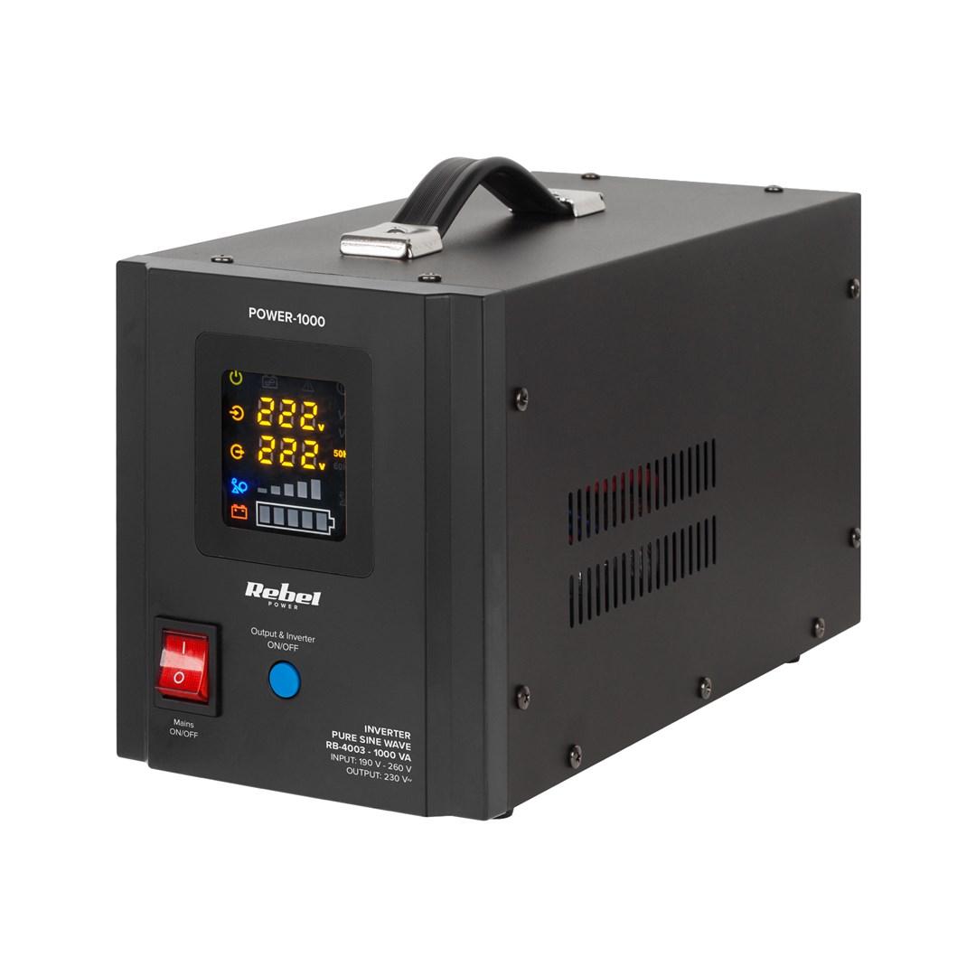 Rebel POWER-1000 UPS - inverter med ren sinus og lader, 12 V til 230 V, 1.000 VA / 700 W