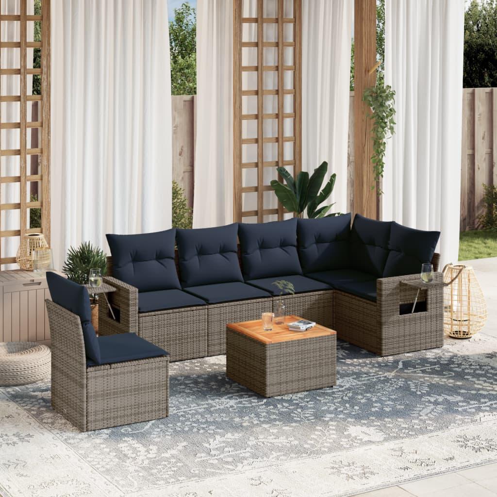 Havesofasæt i grå polyrattan med hynder - 7 dele