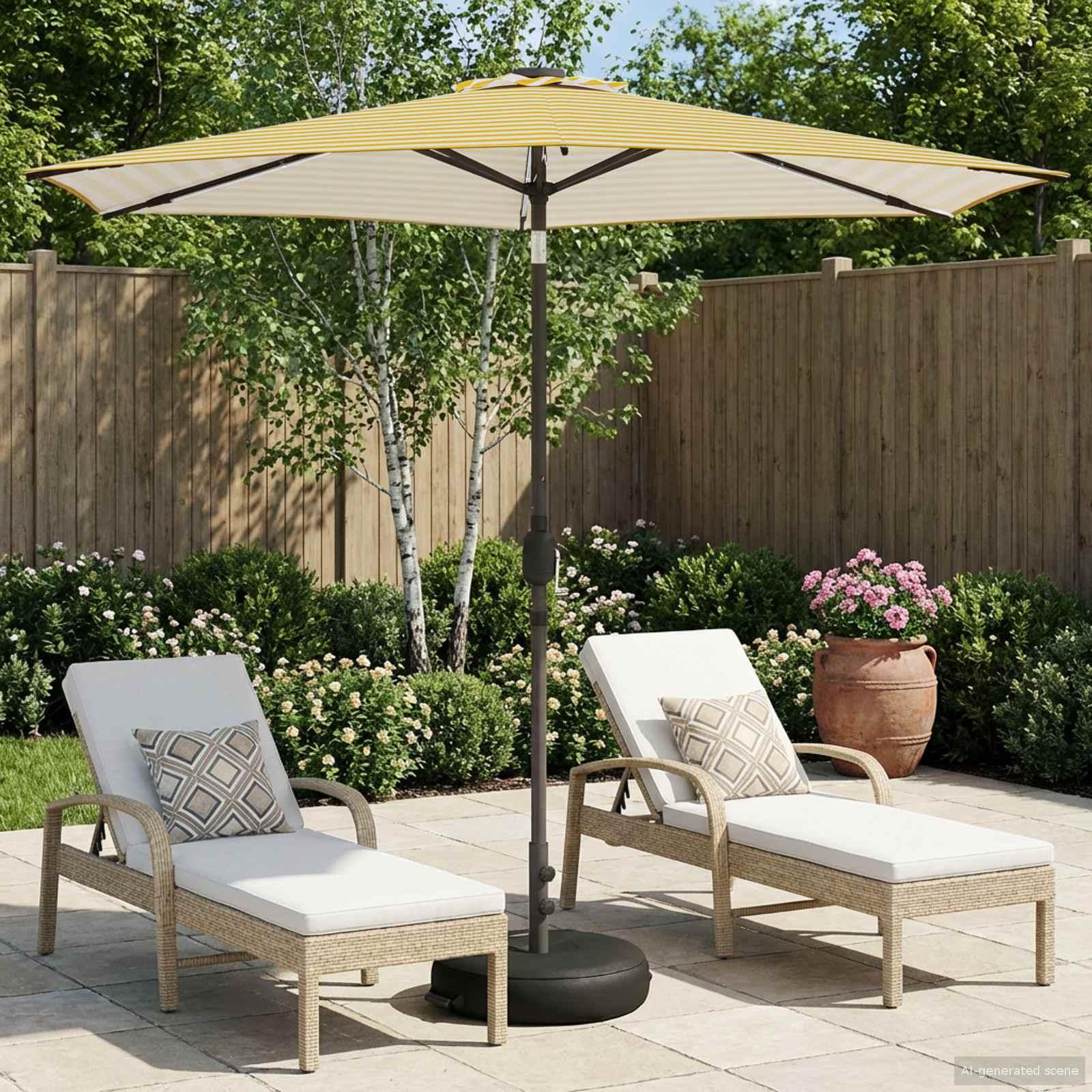 Have Parasol med LED Lygter 270 x 270 cm Polyester Gul og Hvid