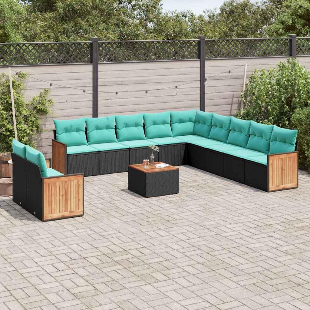 12-delt havesofasæt med hynder sort polyrattan