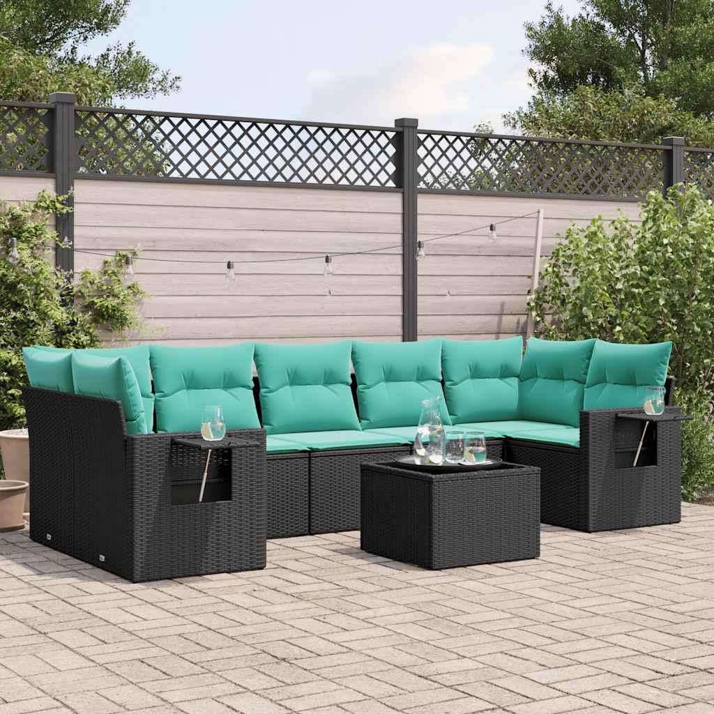 vidaXL 8-delt havesofasæt med hynder sort polyrattan