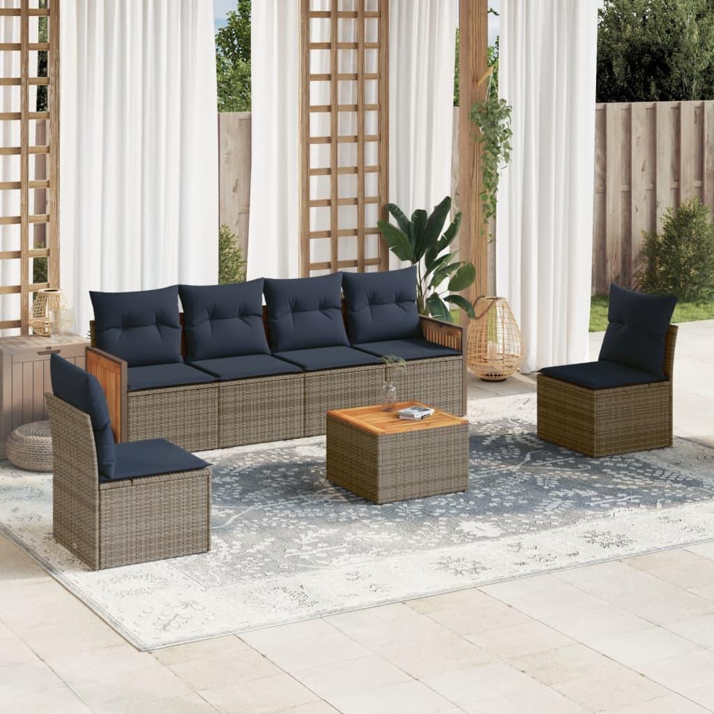 Havesofasæt med 7 dele og hynder grå polyrattan