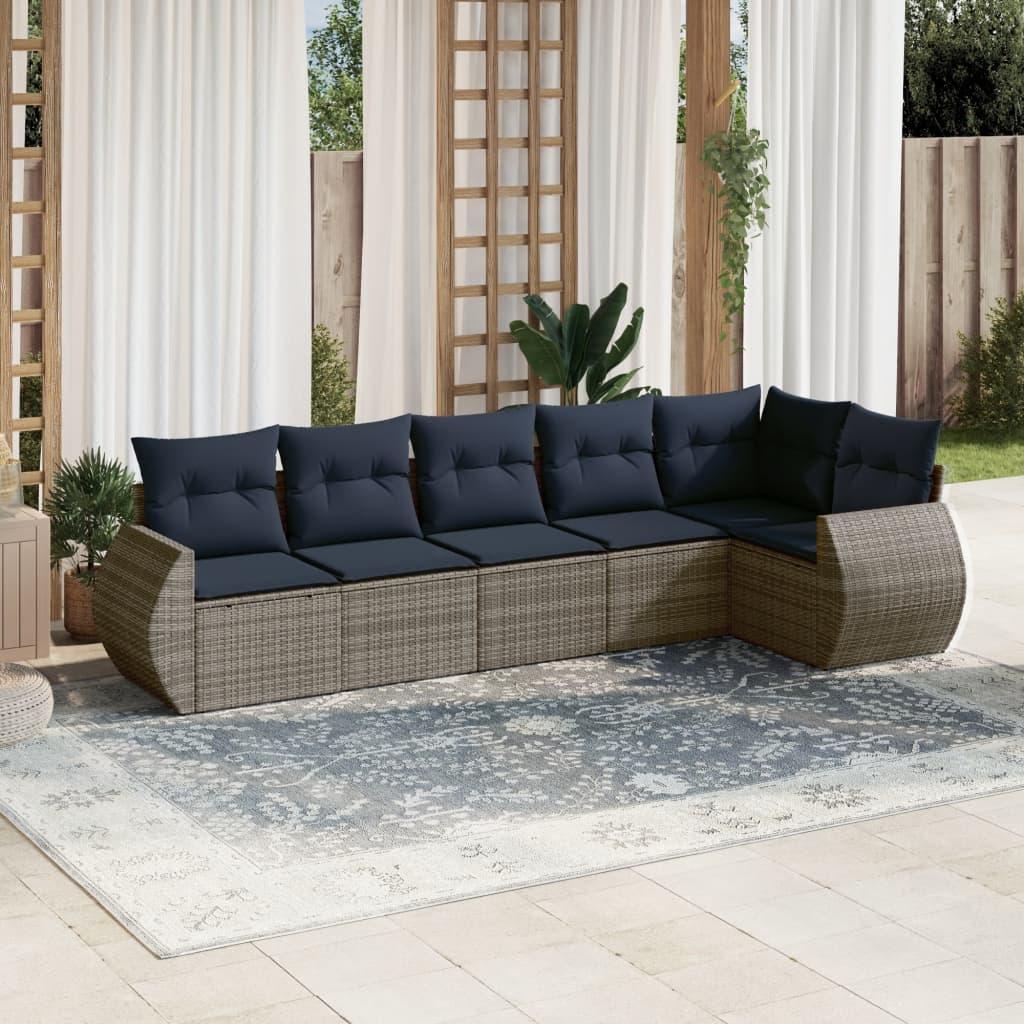 Havesofasæt i grå polyrattan med hynder - 6 dele, modulært