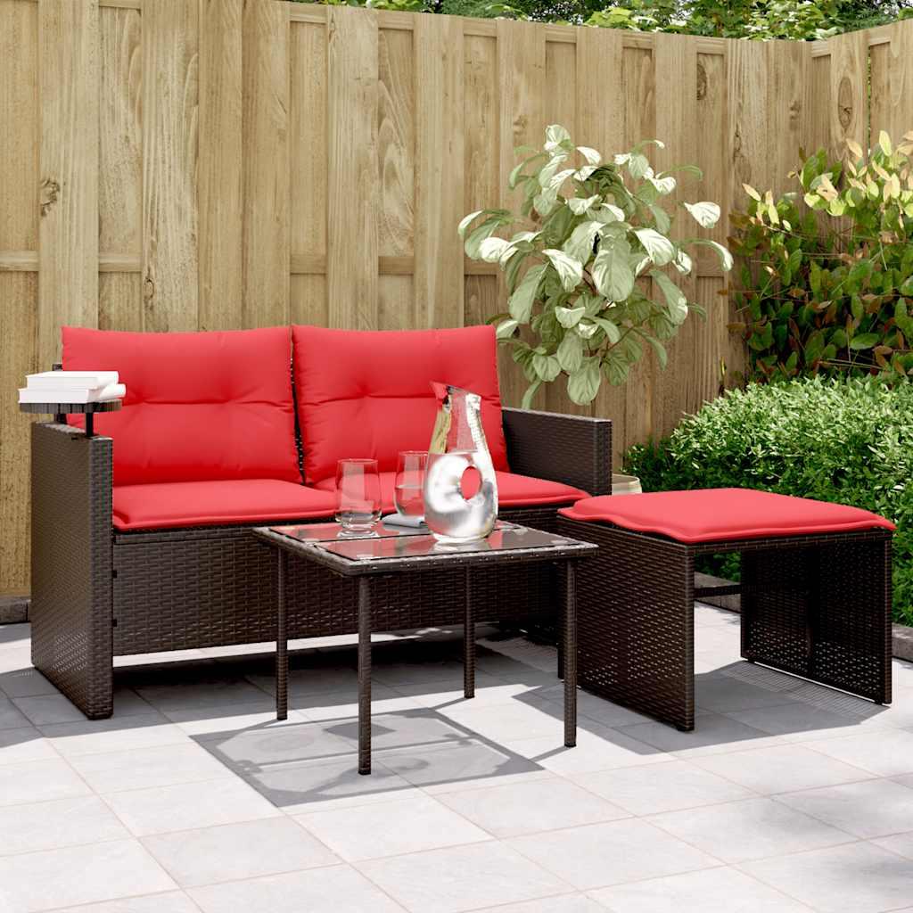 Havesofasæt 3 dele med hynder brun polyrattan