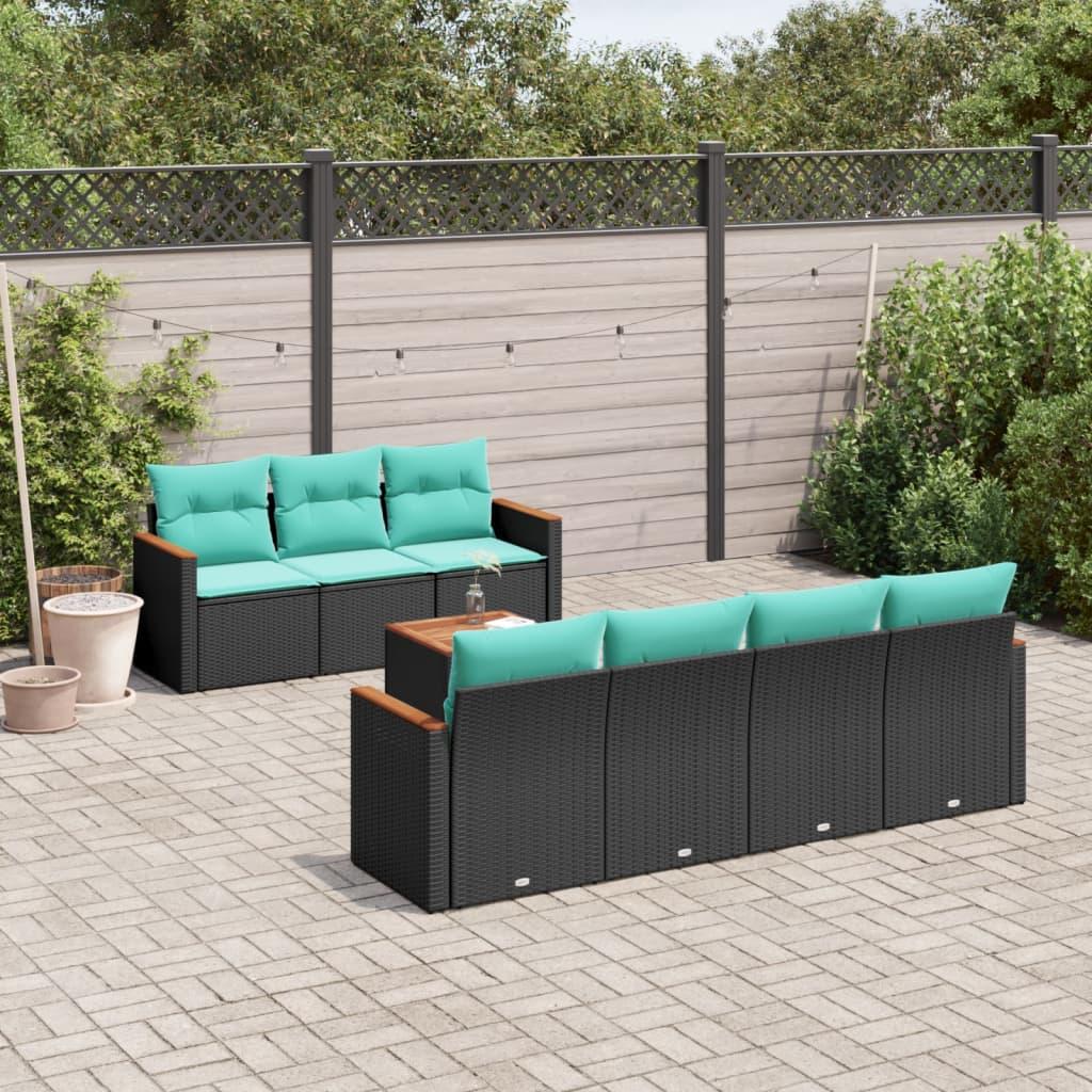 vidaXL 8-delt havesofasæt med hynder sort polyrattan