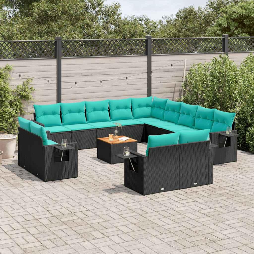 14-delt havesofasæt med hynder sort polyrattan