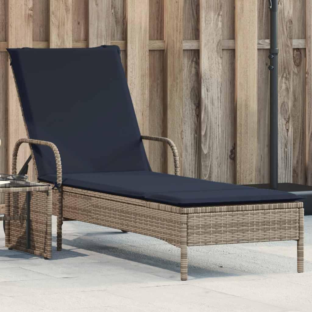 Liggestol med hjul og hynder grå polyrattan
