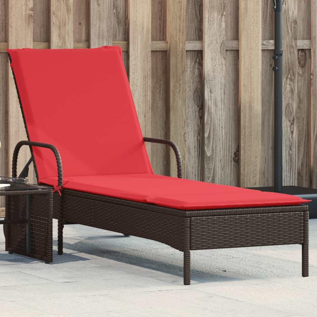 Liggestol med hjul og hynder brun polyrattan