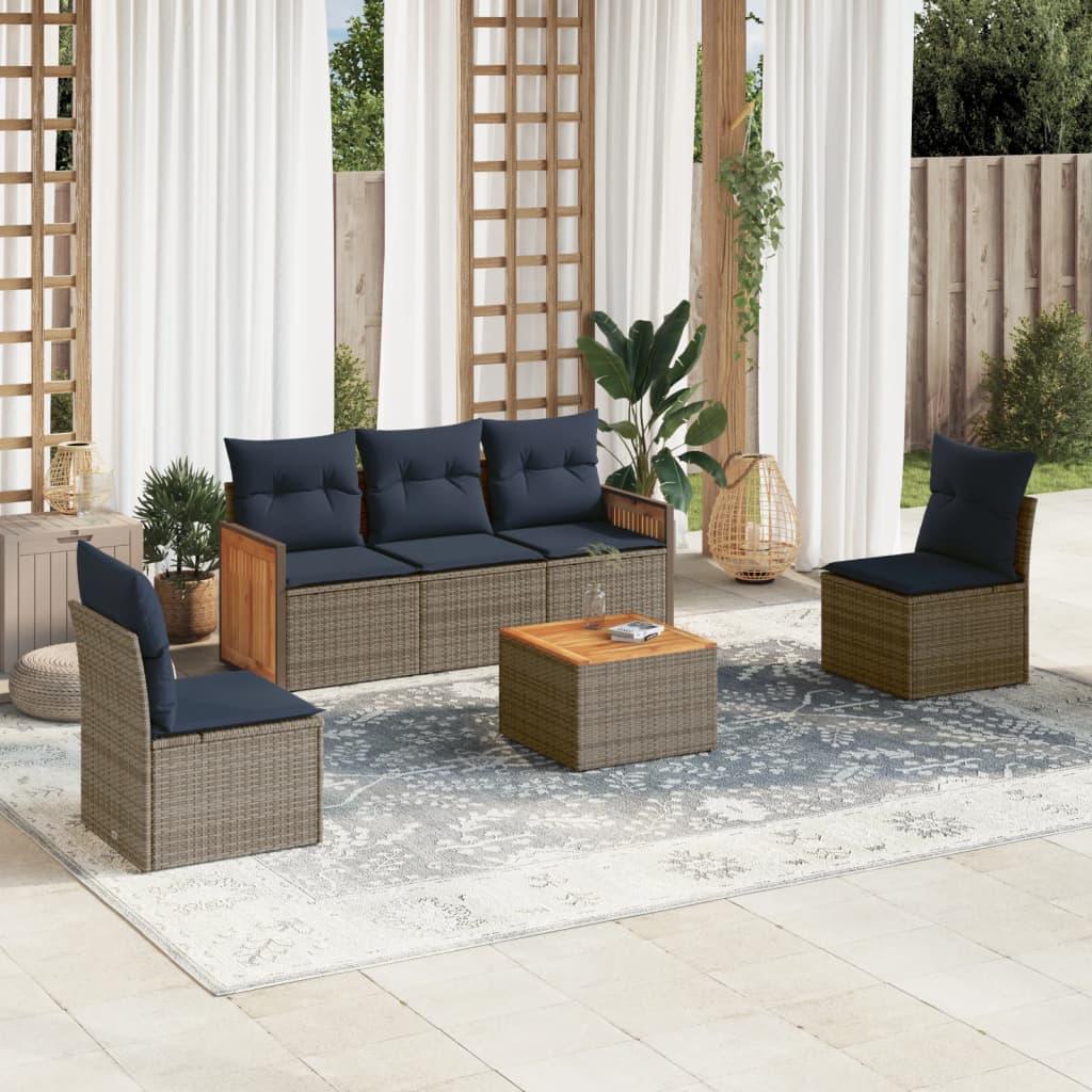Havesofasæt i grå polyrattan med hynder - 6 dele