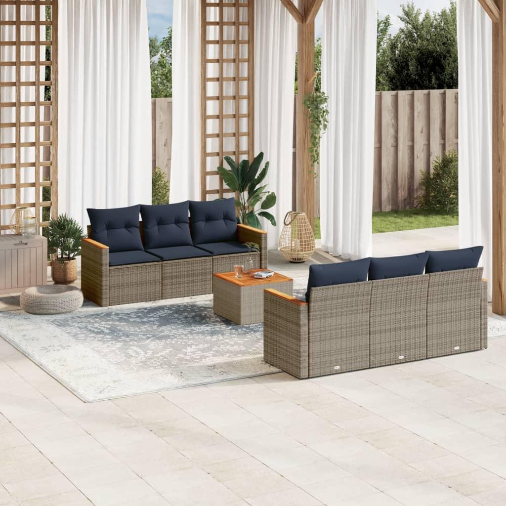 Havesofasæt i grå polyrattan med hynder - 7 dele, modulært