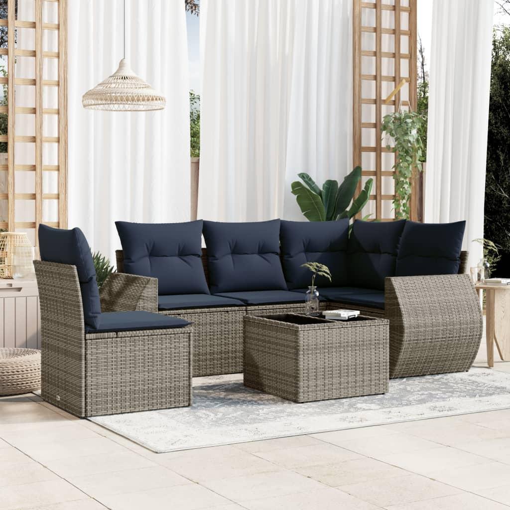 Havesofasæt i grå polyrattan med hynder - 6 dele