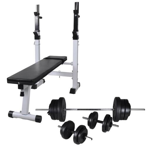 Træningsbænk med vægtstativ, vægtstang- og håndvægtsæt 60,5 kg
