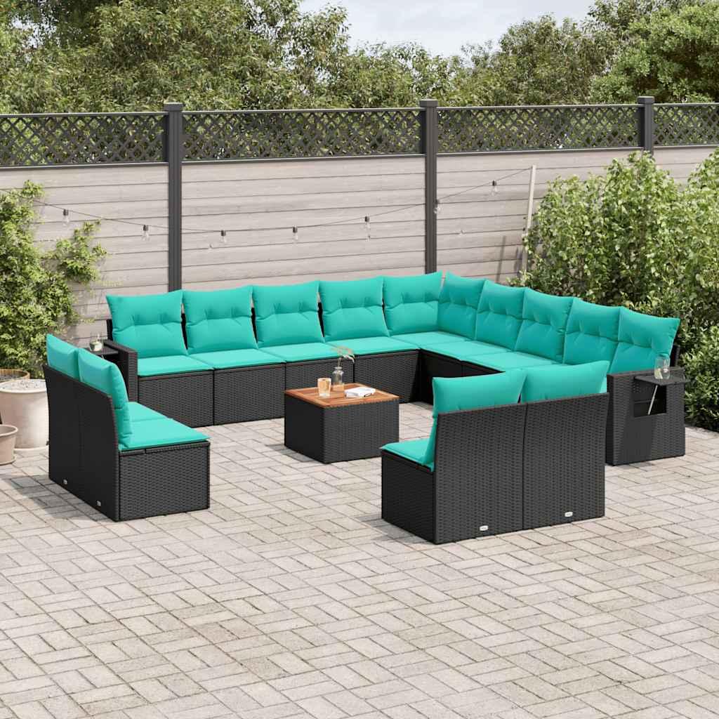 14-delt havesofasæt med hynder sort polyrattan