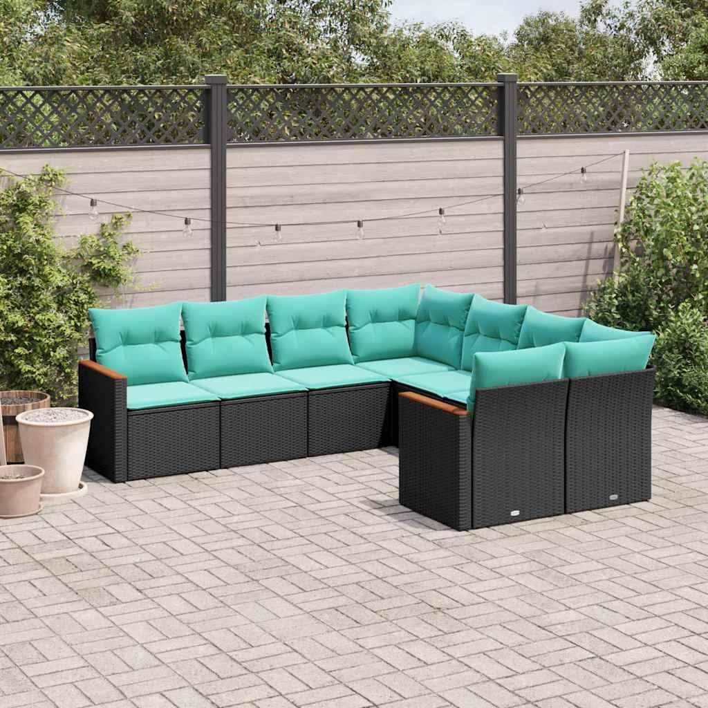 8-delt havesofasæt med hynder sort polyrattan