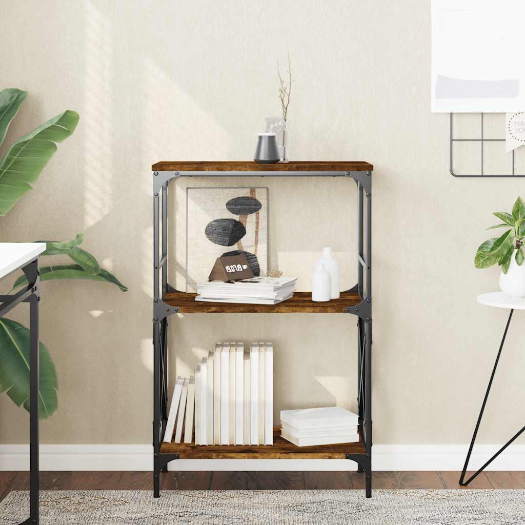 Bogreol med 3 hylder 59x35x90,5 cm konstrueret træ røget eg